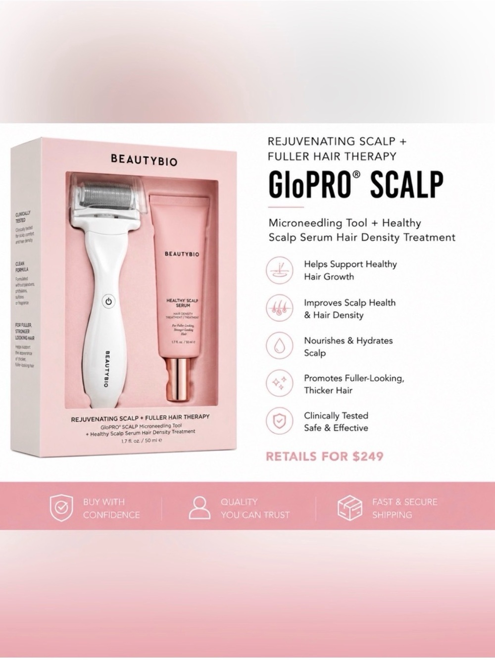 BEAUTYBIO GloPRO Scalp Microneedling Tool & Healthy Scalp Serum for hairloss